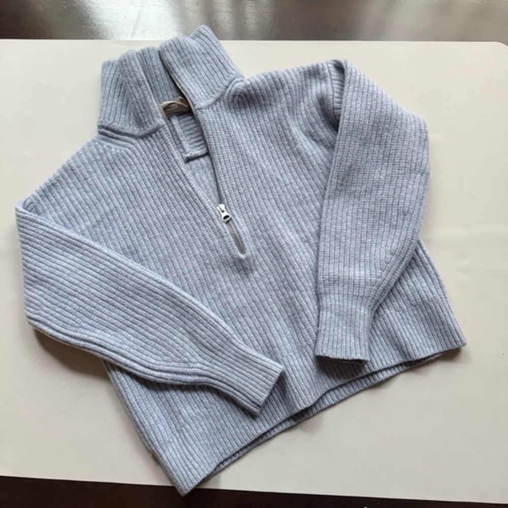 Everlane Wool Half-Zip Cozy Boxy Ribbed Sweater in Powder Blue, XXS